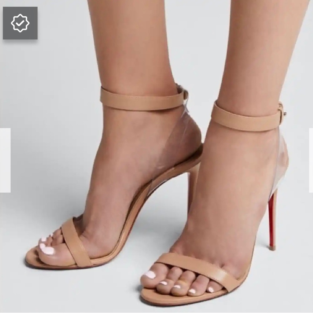 LOUBOUTIN JONATINA 39.5 NUDE AND PVC HEELED SANDAL